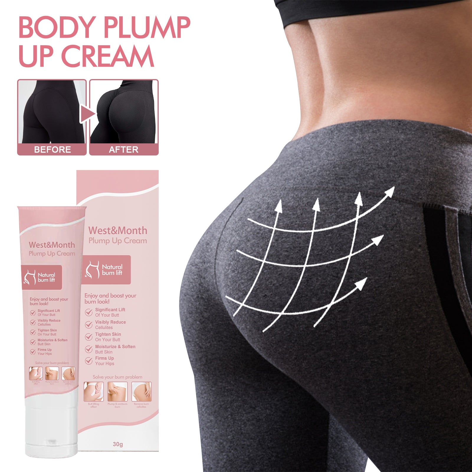 West&Mooth Body Plump Up Cream, Firming And Lifting Hips Highlights Curves And Volumizing Hips Cream - 5 - CJ