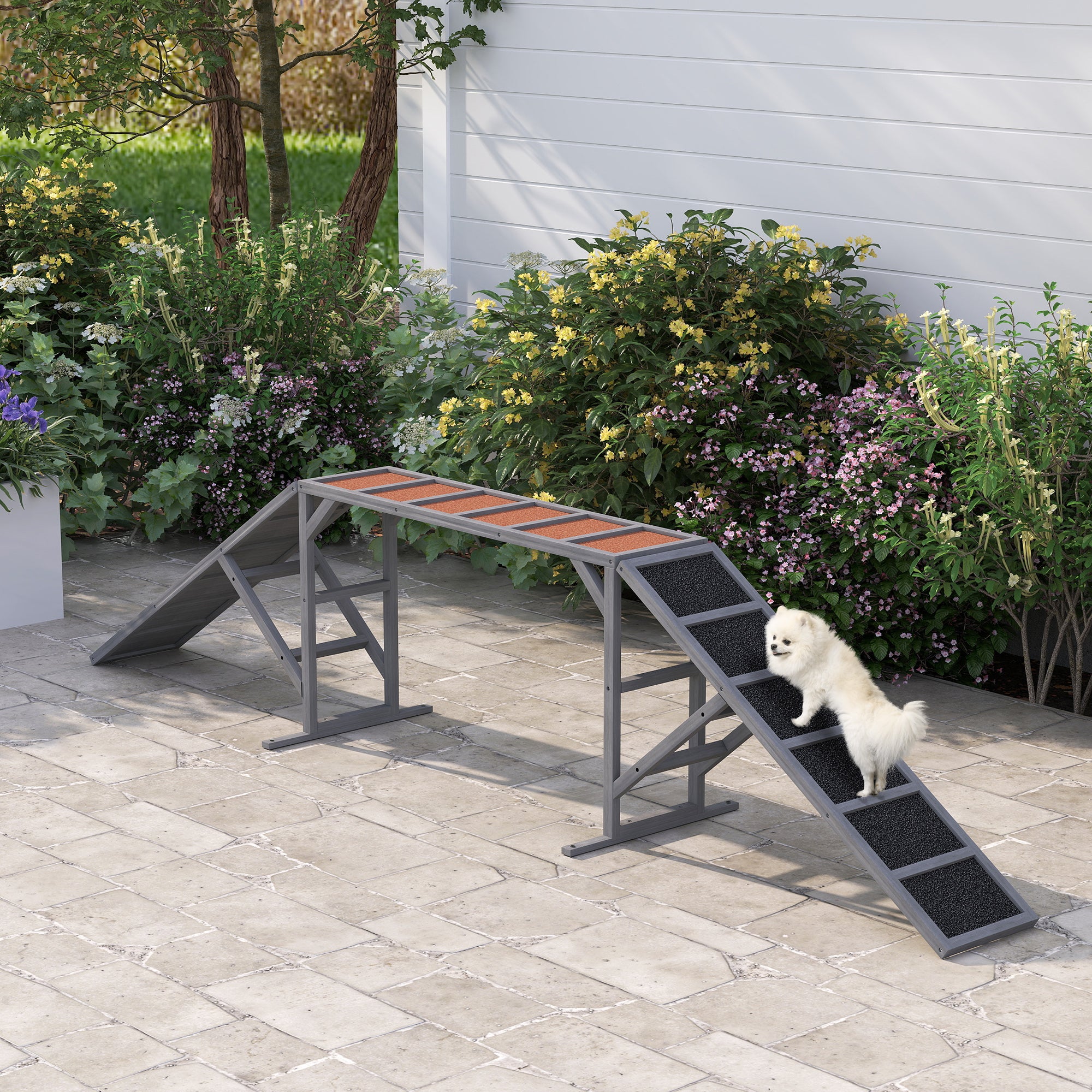 Dog Agility Equipment Ramp With Safety Bar, Non - slip Surface, For Walk And Pause Training, Gray - 5 - CJ
