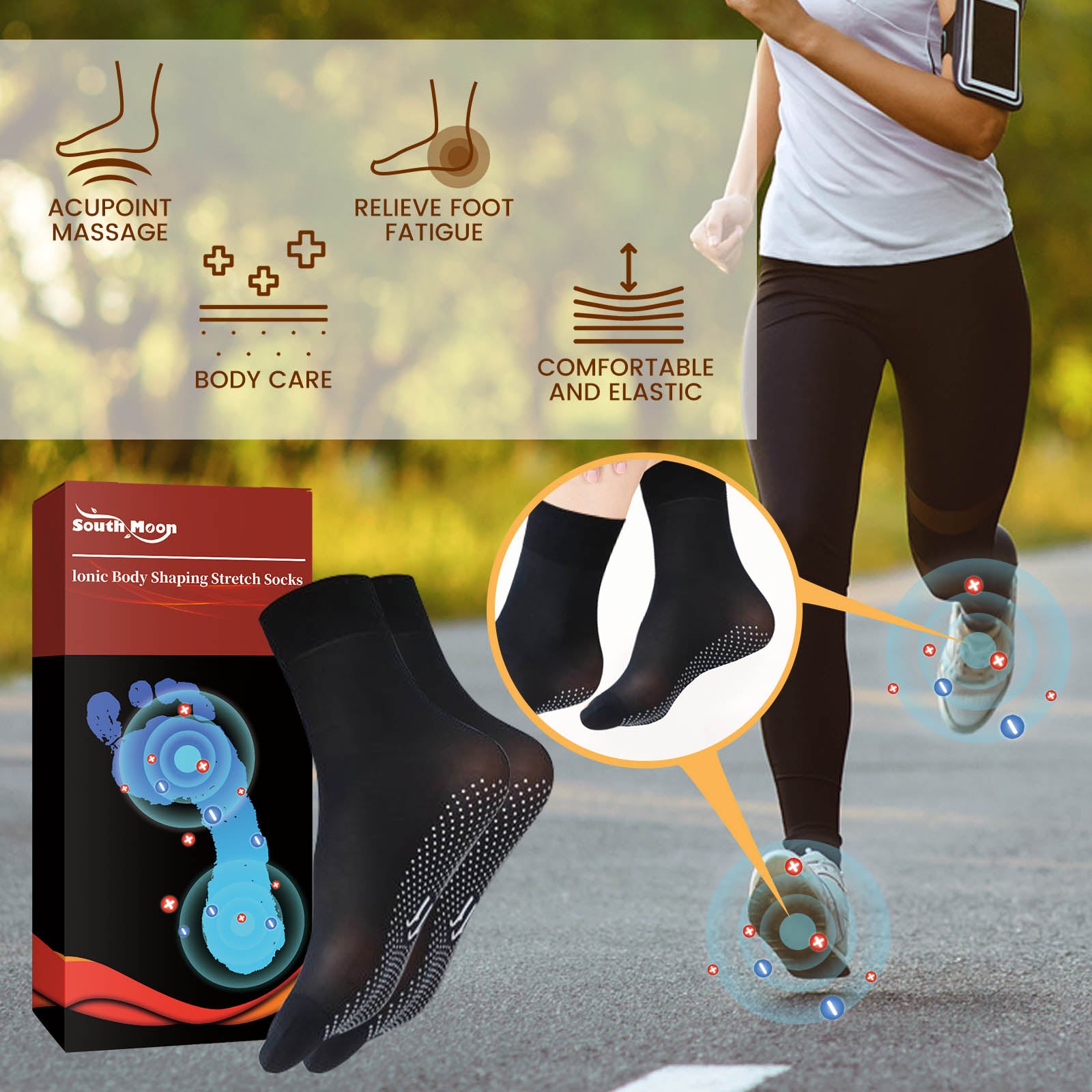 South Moon Ionic Body Shaping Stretch Socks, Outdoor Sports Comfortable Breathable Non - slip Foot Care Elastic Socks - 5 - CJ