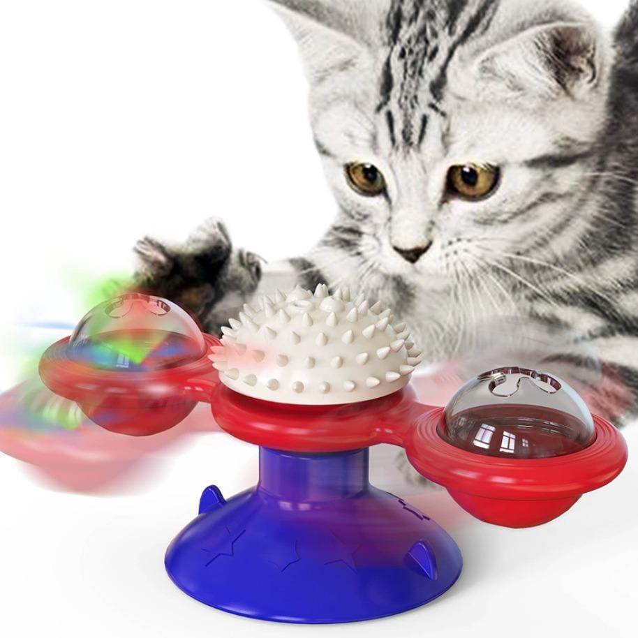 Interactive Windmill Cat Toy With LED Light Ball, Suction Cup, And Catnip Indoor Cat Exercise And Entertainment Set. by Generic