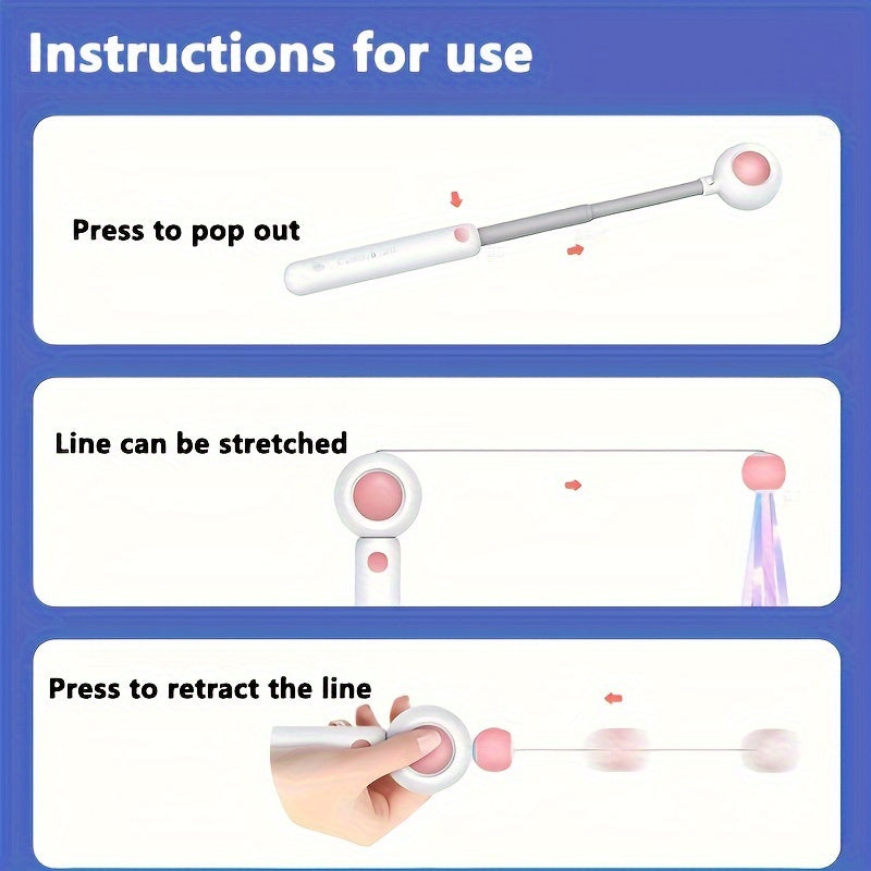 Cat Teaser Stick, Retractable Cat Wand With Replacement Head, Cat Feather Toy, Cat Interactive Toy For Indoor Cats For Relief Boredom And Exercise - 5 - CJ