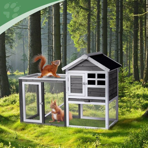 House Type With Ladder Gray Fir Wood Chicken Rabbit Cage - 5 - cjdroshippping