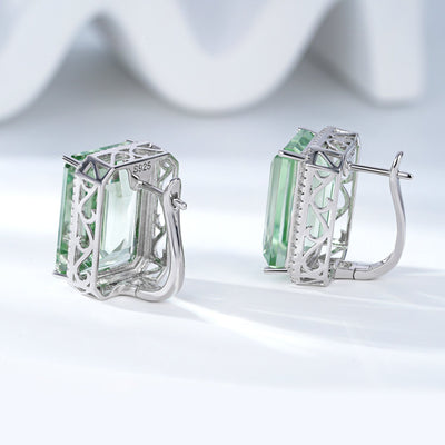 Luxurious And High - grade Natural Green Crystal Earrings, Fashionable Design, S925 Silver - 4 - CJ