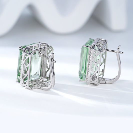 Luxurious And High - grade Natural Green Crystal Earrings, Fashionable Design, S925 Silver - 4 - CJ
