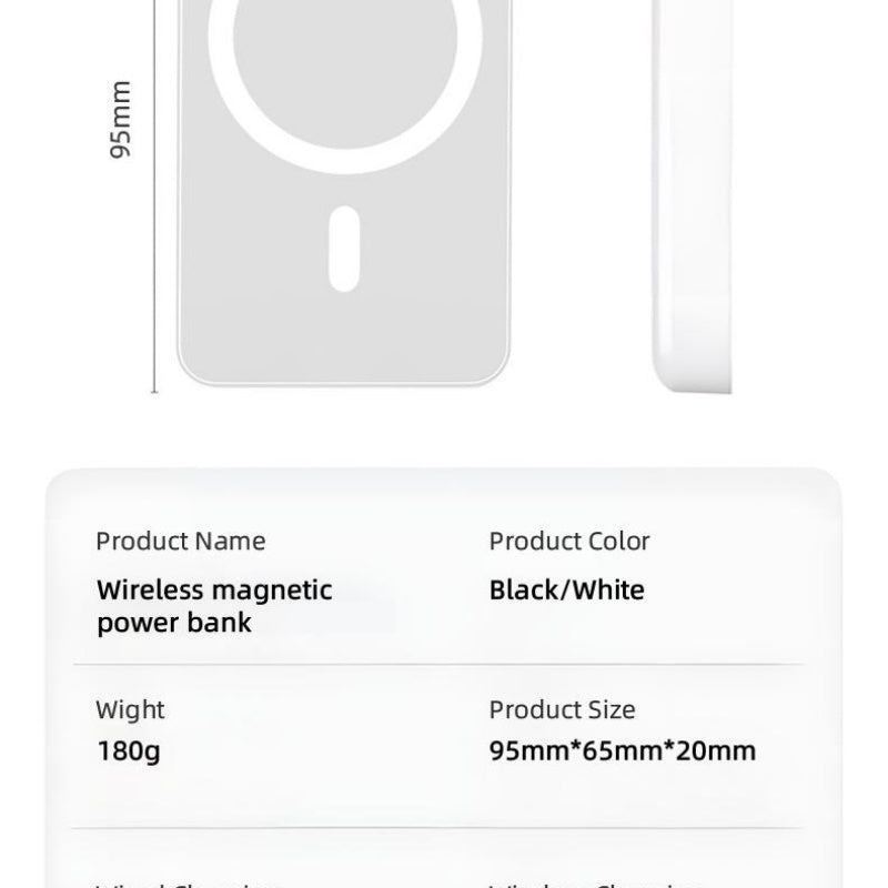 Portable Magnetic Fast Charging Power Bank  Mini Size , Large Capacity 10000mAh, Magnetic Wireless Charging, USB-C Output