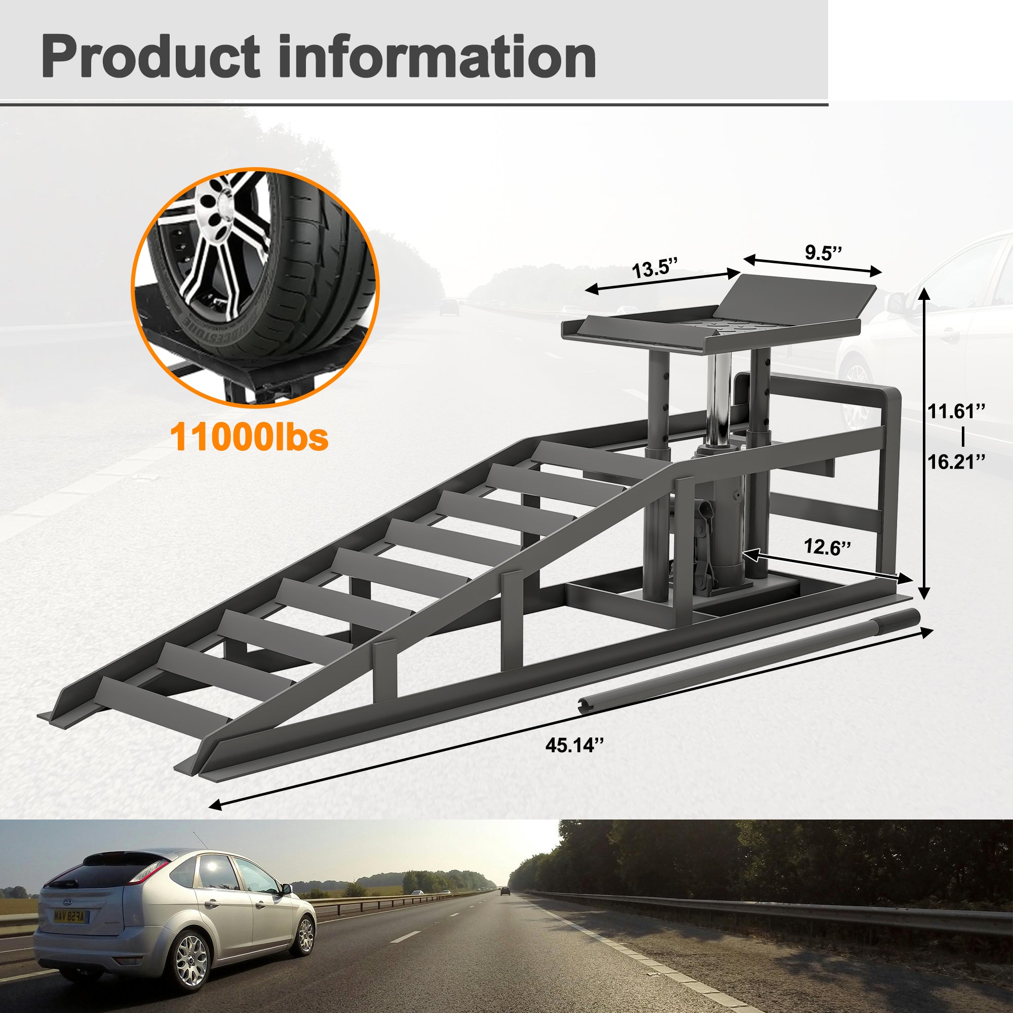 2 Pack Hydraulic Car Ramps 5T 11000lbs Low Profile Car Lift Service Ramps Truck Trailer Garage,Height Hydraulic Vehicle Ramps - 5 - CJ