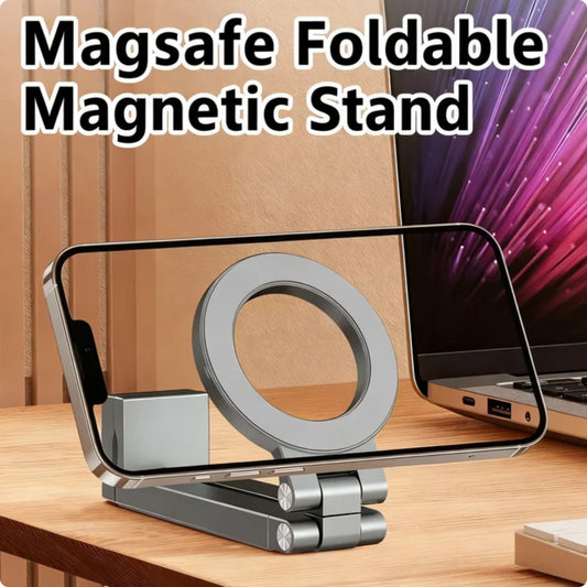 Magnetic Phone Stand For Travel, 360 Rotatable Foldable Desk Holder With N52 Strong Magnets, Portable Magsafe Compatible Mount For Airplane Train Car And Home Office - 5 - CJ