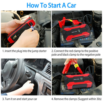 Car Jump Starter Booster 800A Peak 28000mAh 12V Battery Charger Up To 6.0L Gas Or 3.0L Diesel Engine With LCD Screen 4 Modes LED Flashlight - 5 - CJ