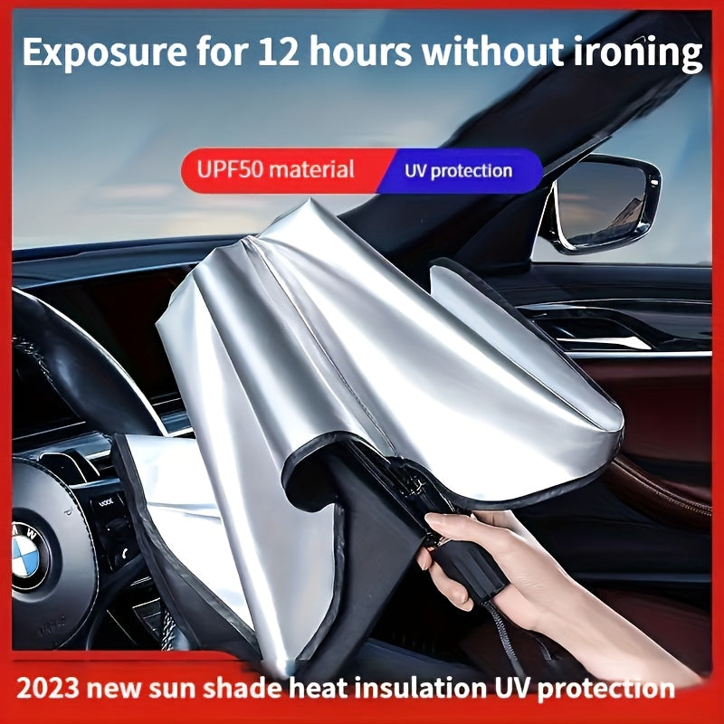 UPF50 - Sunshade - UPF50 - Compact Roll - Up Sunshade For Front Window - Heat Insulation And UV Protection, Easy - to - Use Auto Interior Accessory, Fits Most Vehicles, Sun Protection Curtain, Sleek Black Umb - 5 - cjdropshipping