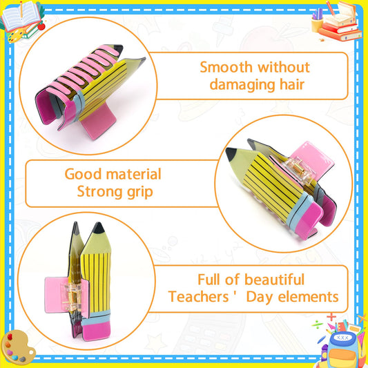 4Pcs Pencil Hair Clips Back To School Hair Accessories For Women Sunflower Leopard Stripe Hair Claw Clips Non Slip Hairpin For Thick Thin Hair School Opens Season Teachers Outfit Decor Clearance - 5 - CJ
