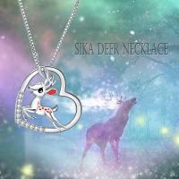 Sterling Silver Sika Deer Heart Zircon Necklace