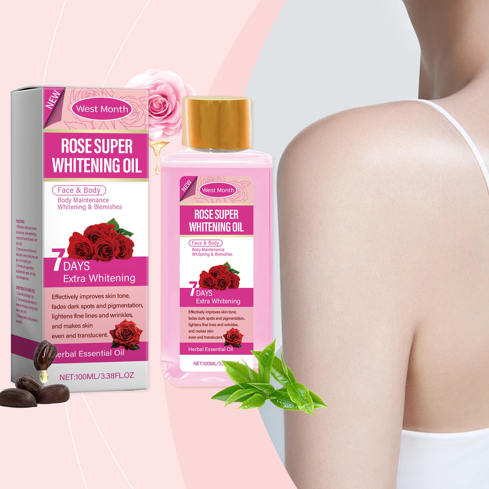 West&Month Rose Body Oil, Moisturizing, Hydrating, Hydrating And Purifying Daily Care Soothing Body Rose Oil - 5 - CJ