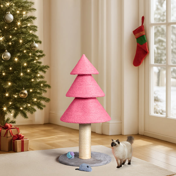 31.5in Christmas Tree Cat Scratcher, Cat Scratching Post For Indoor Cats, Large Sisal Cat Scratching Tree Cat Scratch Tower, - Pink - 5 - CJ