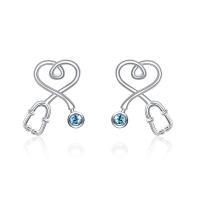 Sterling Silver Nurse Stethoscope with Blue Crystal Stud Earrings Jewelry Studs