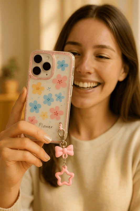 Glitter Floral Case With Charm - 5 - CJ